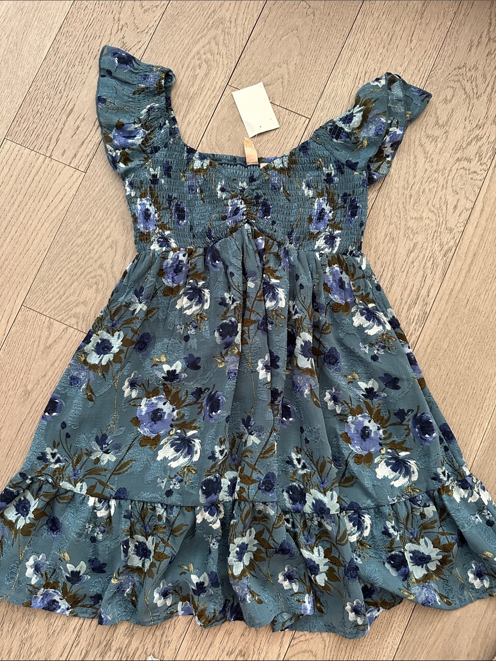 LOFT Blue Floral Smocked Mini Dress